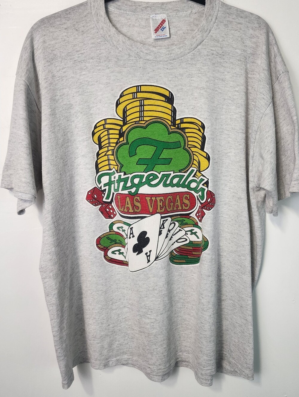 Vintage Jerzees XXL Fitzgerald's Las Vegas Graphic Tee Heather Gray 90s Made USA